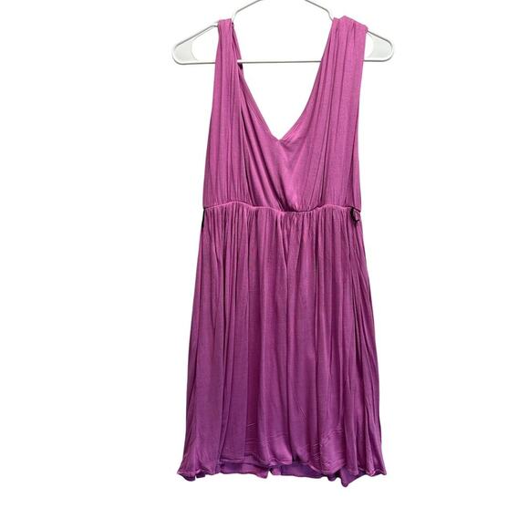 LOFT Empire Waist Faux Wrap Ruched Women Dress Pink Coquette Micromodal Beach - Picture 8 of 9